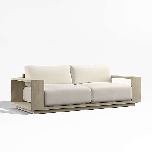 Mallorca 85" Wood Outdoor Sofa with Ivory Cushions