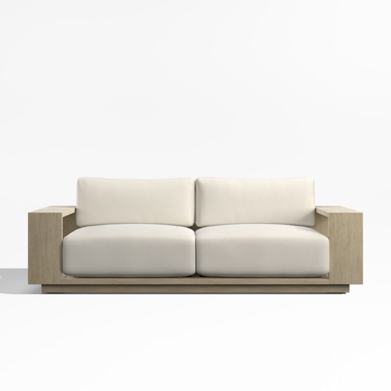 Mallorca 85" Wood Outdoor Sofa with Taupe Cushions