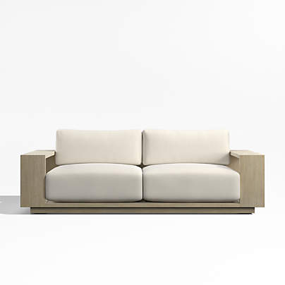 Mallorca 85" Wood Outdoor Sofa with Ivory Cushions