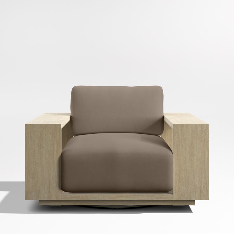 Viewing product image Mallorca Wood Outdoor Swivel Lounge Chair with Cast Shale Brown Sunbrella ® Cushions - image 1 of 6