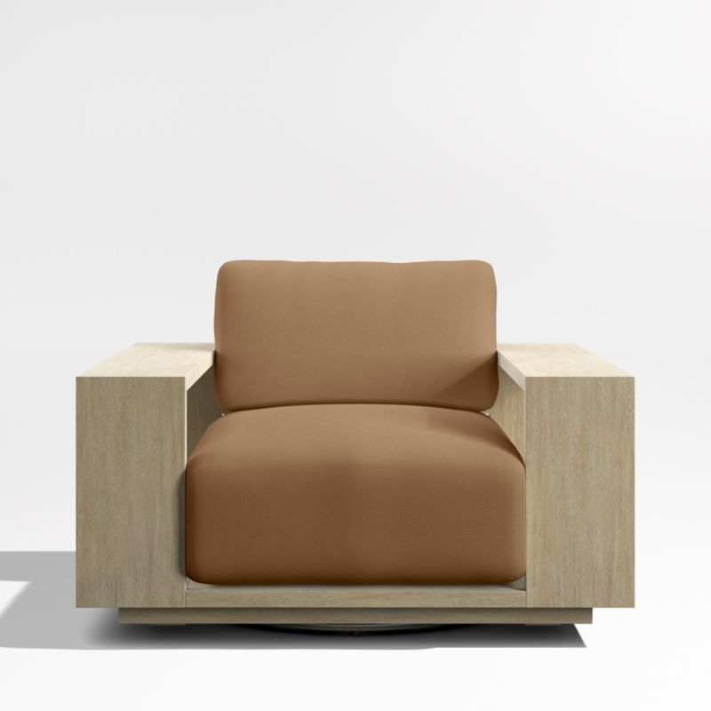 Viewing product image Mallorca Wood Outdoor Swivel Lounge Chair with Cast Teak Brown Sunbrella ® Cushions - image 1 of 6