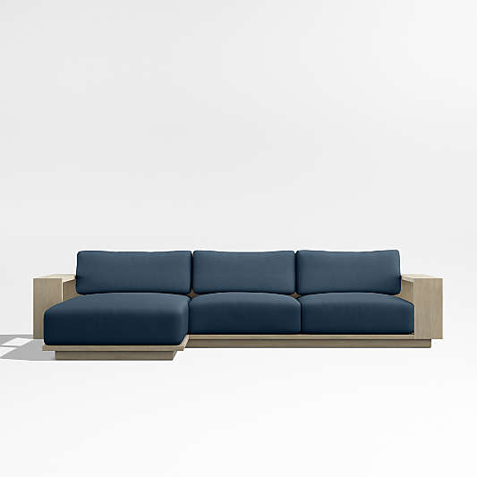 Mallorca Wood 2-Piece Left-Arm Chaise Outdoor Sectional Sofa with Cast Harbor Navy Blue Sunbrella ® Cushions