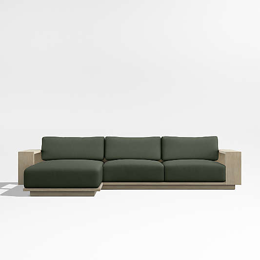 Mallorca 2-Piece Left-Arm Chaise Wood Outdoor Sectional Sofa with Cast Sage Green Sunbrella ® Cushions