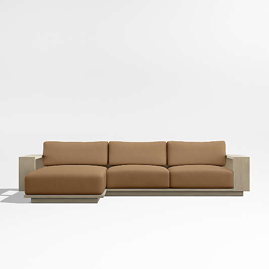 Mallorca 2-Piece Left-Arm Chaise Wood Outdoor Sectional Sofa with Cast Teak Brown Sunbrella ® Cushions