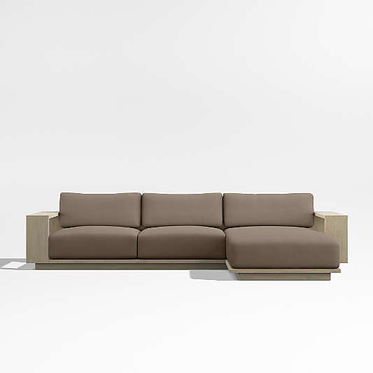 Mallorca Wood 2-Piece Right-Arm Chaise Outdoor Sectional Sofa with Cast Shale Brown Sunbrella ® Cushions
