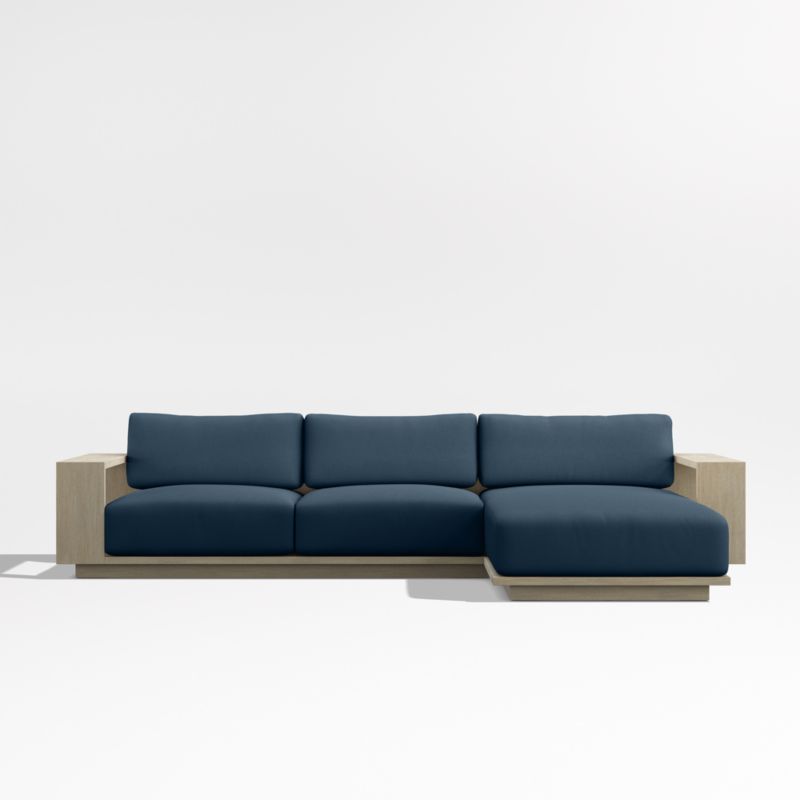 Viewing product image Mallorca Wood 2-Piece Right-Arm Chaise Outdoor Sectional Sofa with Cast Harbor Navy Blue Sunbrella ® Cushions - image 1 of 13