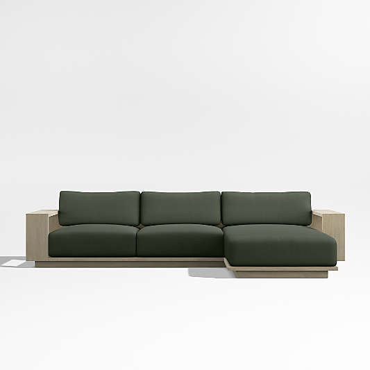 Mallorca 2-Piece Right-Arm Chaise Wood Outdoor Sectional Sofa with Cast Sage Green Sunbrella ® Cushions