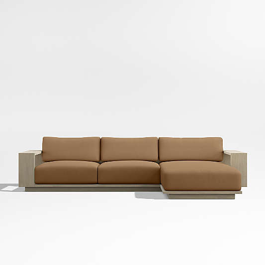 Mallorca 2-Piece Right-Arm Chaise Wood Outdoor Sectional Sofa with Cast Teak Brown Sunbrella ® Cushions