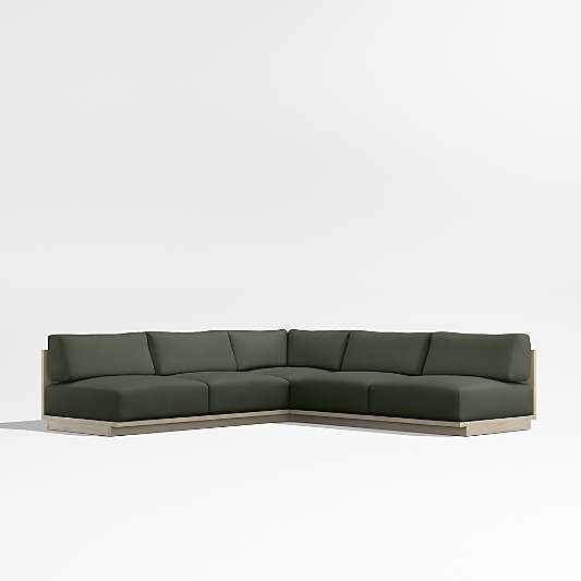 Mallorca 3-Piece L-Shaped Armless Wood Outdoor Sectional Sofa with Cast Sage Green Sunbrella ® Cushions