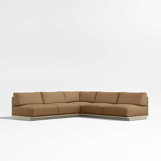 Mallorca 3-Piece L-Shaped Armless Wood Outdoor Sectional Sofa with Cast Teak Brown Sunbrella ® Cushions