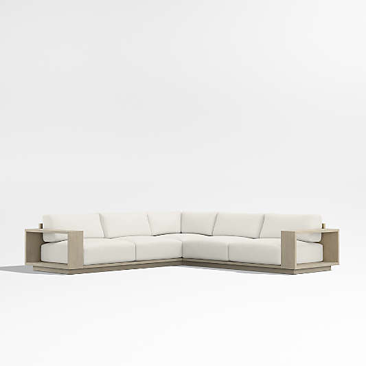 Mallorca Wood 3-Piece L-Shaped Outdoor Sectional Sofa with Canvas Natural Sunbrella ® Cushions