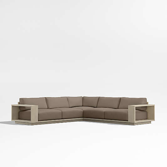 Mallorca Wood 3-Piece L-Shaped Outdoor Sectional Sofa with Cast Shale Brown Sunbrella ® Cushions