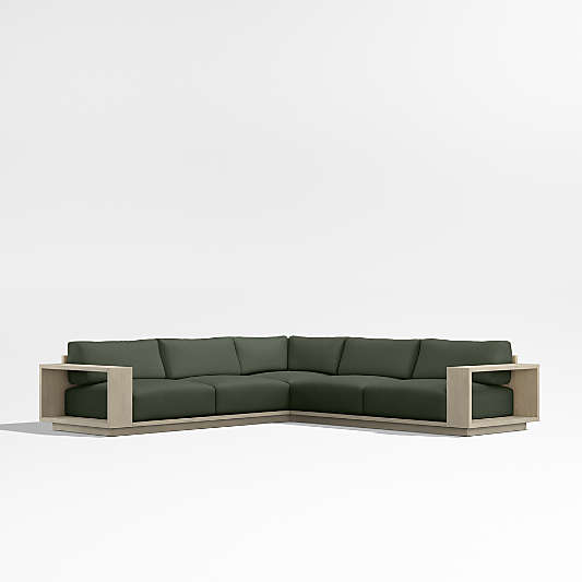 Mallorca Wood 3-Piece L-Shaped Outdoor Sectional Sofa with Cast Sage Green Sunbrella ® Cushions