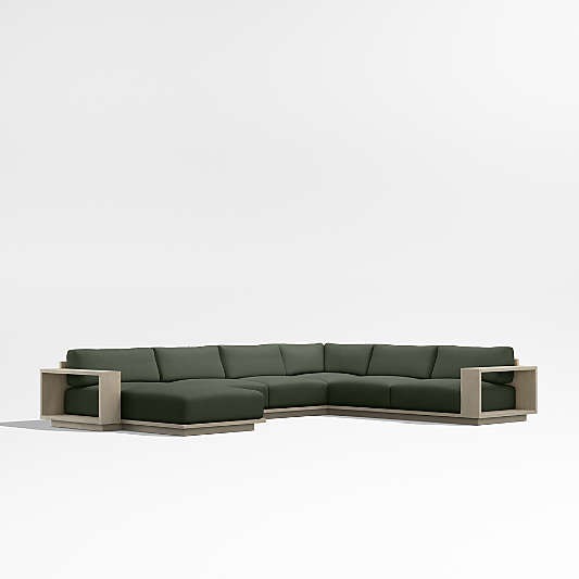 Mallorca 4-Piece Left-Arm Chaise U-Shaped Wood Outdoor Sectional Sofa with Cast Sage Green Sunbrella ® Cushions