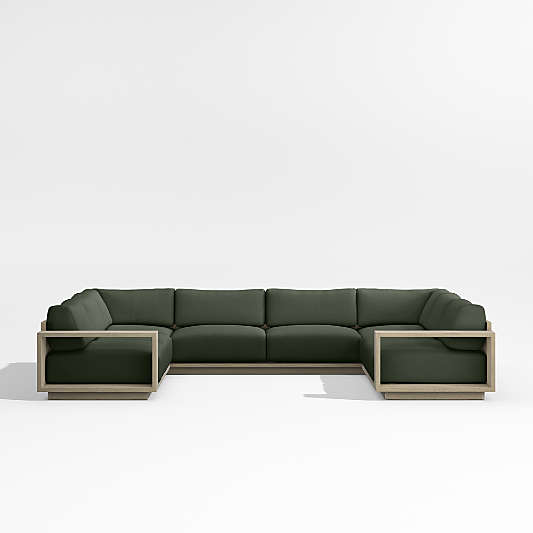 Mallorca 5-Piece U-Shaped Wood Outdoor Sectional Sofa with Cast Sage Green Sunbrella ® Cushions