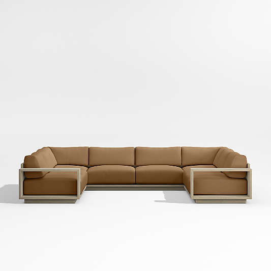 Mallorca 5-Piece U-Shaped Wood Outdoor Sectional Sofa with Cast Teak Brown Sunbrella ® Cushions