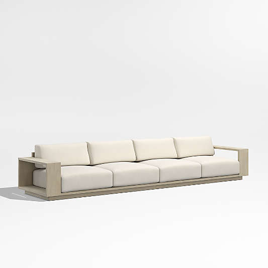 Mallorca 154" Wood 2-Piece Outdoor Sofa with Ivory Cushions