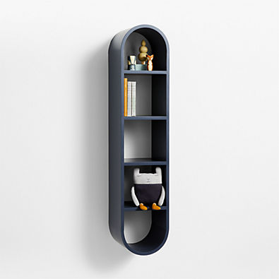 View Mallory 11" Large Navy Blue Wood Kids Wall Shelf details