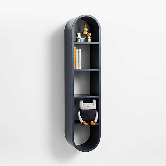 Mallory 11" Large Navy Blue Wood Kids Wall Shelf