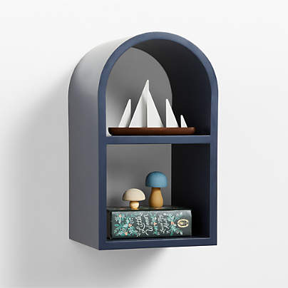Mallory 11" Navy Blue Wood Small Kids Wall Shelf