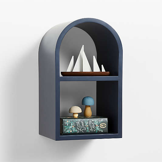 Mallory 11" Navy Blue Wood Small Kids Wall Shelf