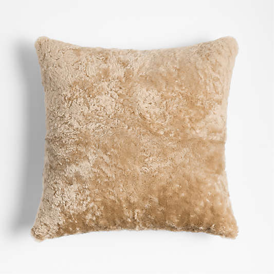 Malmo Shearling 20"x20" Camel Tan Throw Pillow with Down-Alternative Insert