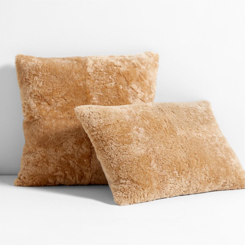 Malmo Shearling 20"x20" Camel Tan Throw Pillow with Down-Alternative Insert - image 2 of 7