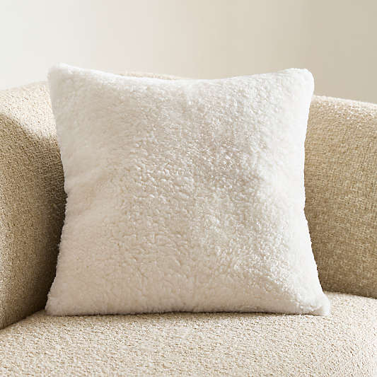 Malmo Shearling 20"x20" Arctic Ivory Throw Pillow with Down-Alternative Insert