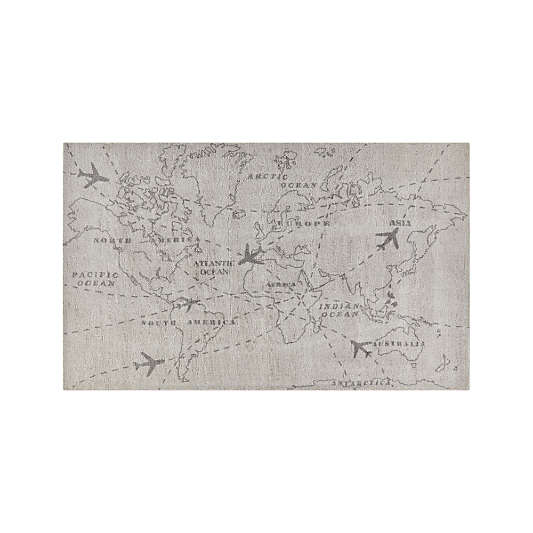 Grey World Map Rug 8x10