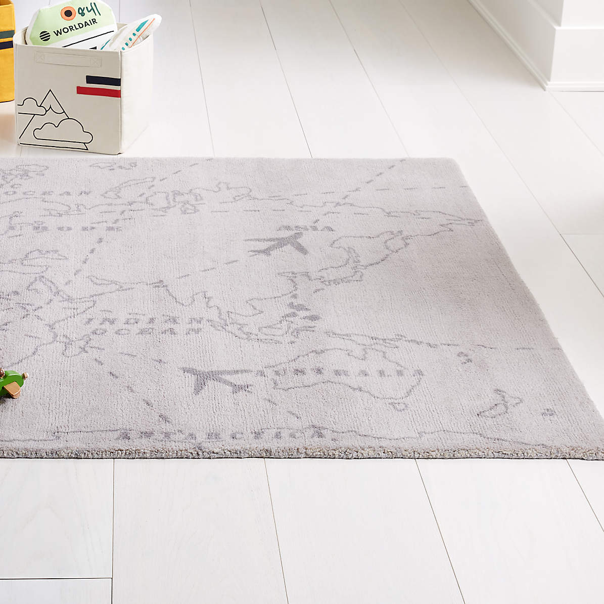 Grey World Map Rug Crate Kids, Map Area Rug