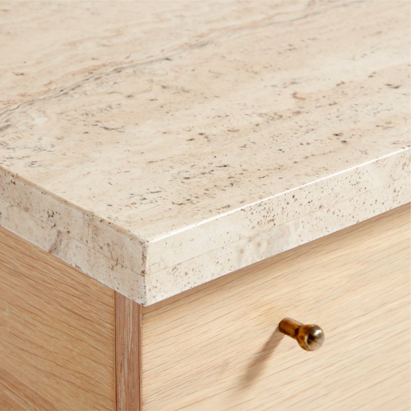 Mara Rye Travertine & Cerused Natural Oak Wood Storage Credenza