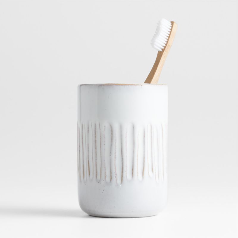 Marah White Ceramic Toothbrush Holder + Reviews | Crate & Barrel