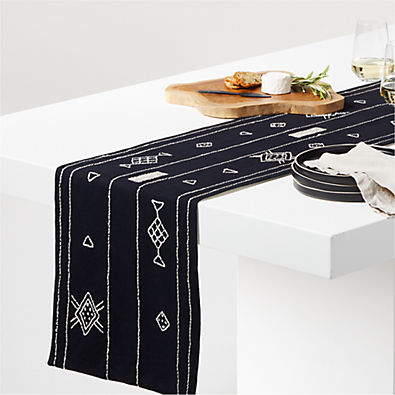 View Taormina Black and White Embroidered Table Runner 90" details