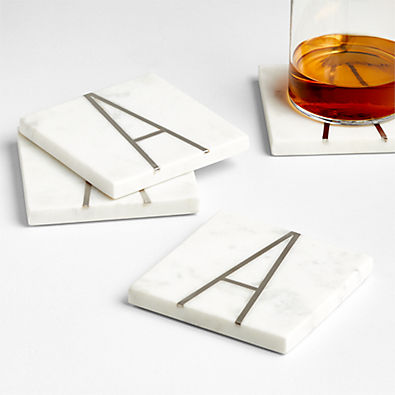 View Marble "A" Monogram Coasters, Set of 4 details