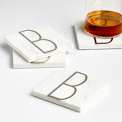View Marble "B" Monogram Coasters, Set of 4 details