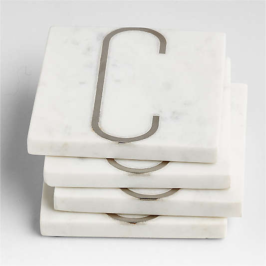 Marble "C" Monogram Coasters, Set of 4