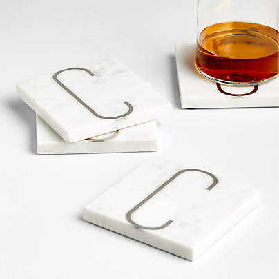 Marble "C" Monogram Coasters, Set of 4