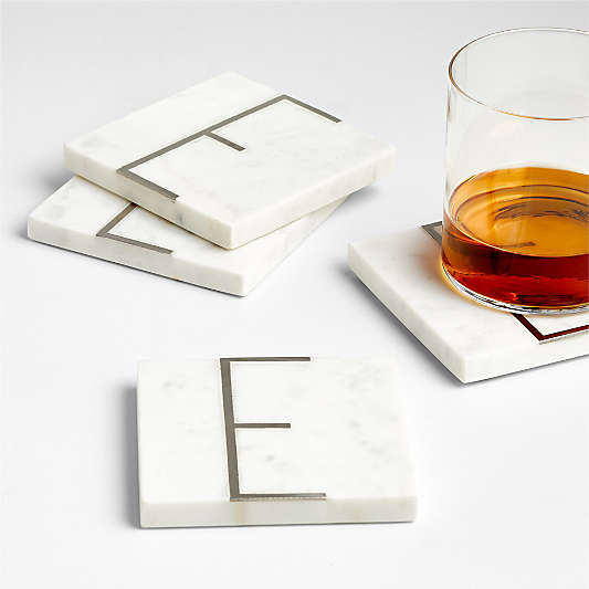 Marble "E" Monogram Coasters, Set of 4