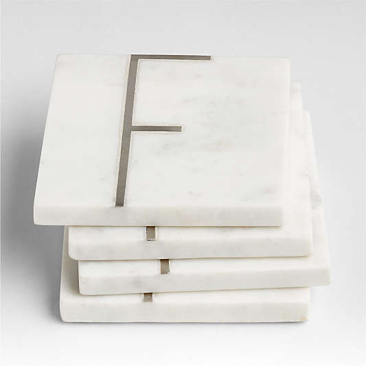 Marble "F" Monogram Coasters, Set of 4