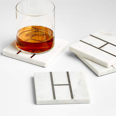 Marble "H" Monogram Coasters, Set of 4