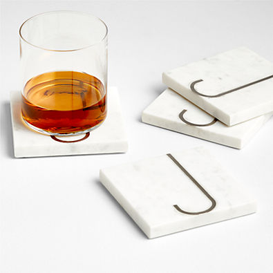 View Marble "J" Monogram Coasters, Set of 4 details