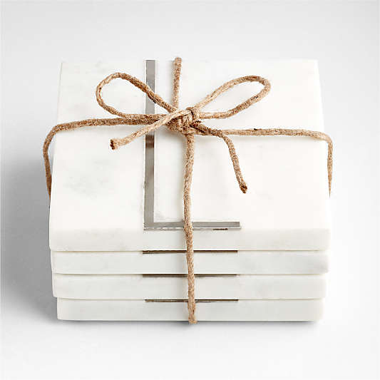 Marble "L" Monogram Coasters, Set of 4