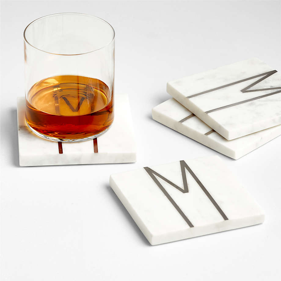 Drink Here Acacia Wood and Marble Coasters