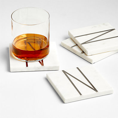 View Marble "N" Monogram Coasters, Set of 4 details