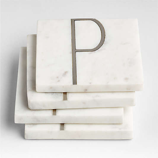 Marble "P" Monogram Coasters, Set of 4