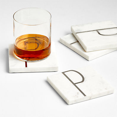 View Marble "P" Monogram Coasters, Set of 4 details