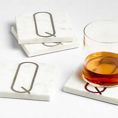 View Marble "Q" Monogram Coasters, Set of 4 details