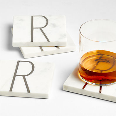 View Marble "R" Monogram Coasters, Set of 4 details