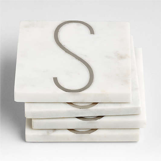 Marble "S" Monogram Coasters, Set of 4