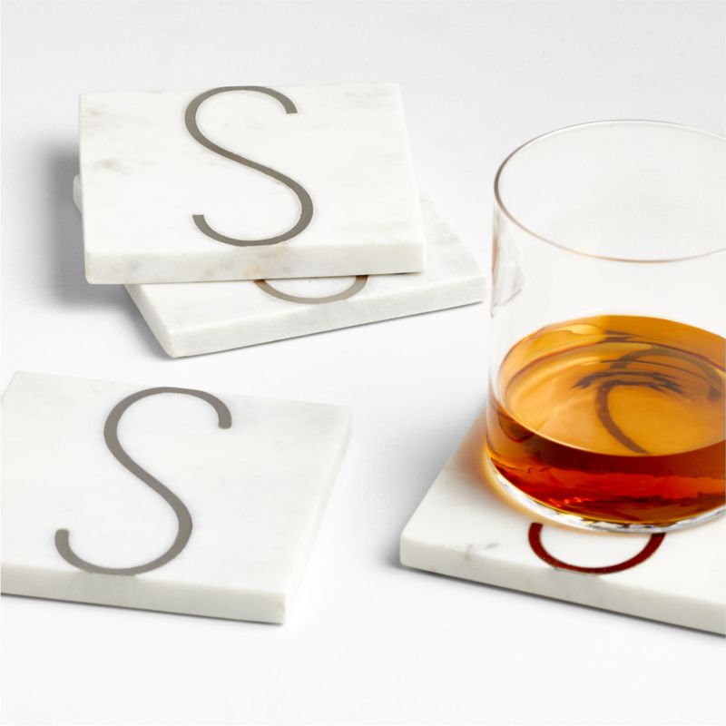 Marble "S" Monogram Coasters, Set of 4